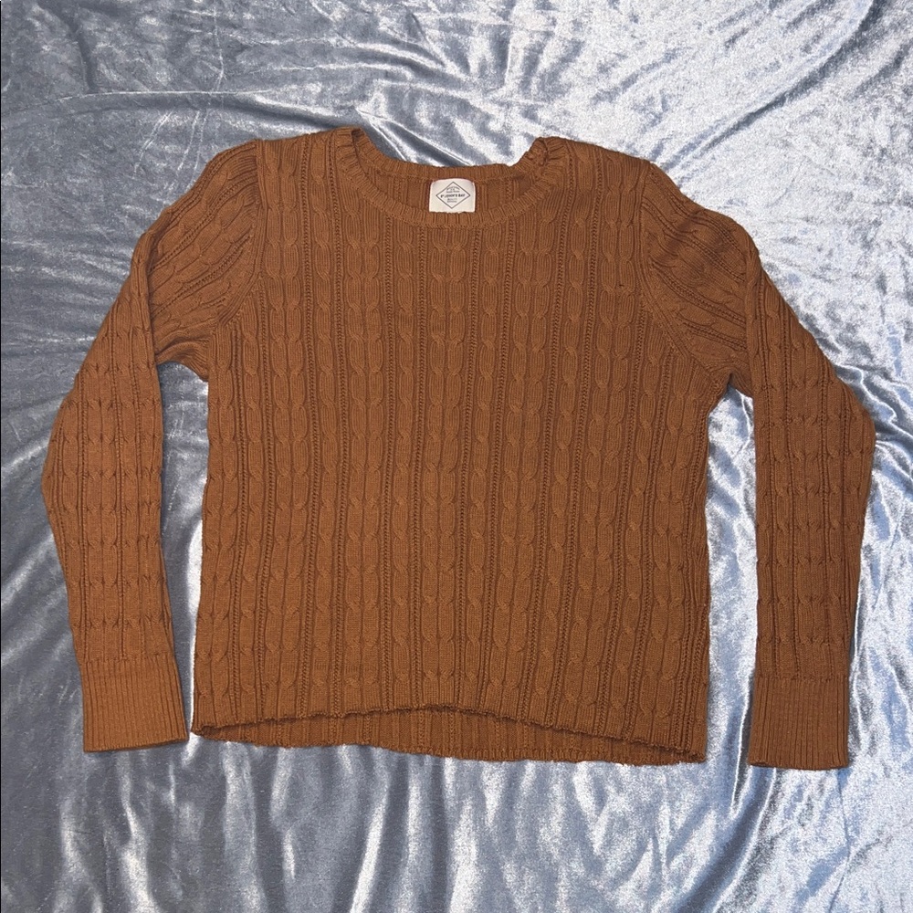 St. John's Bay Women’s Brown/Orange Fall Cable Knit Crewneck Sweater